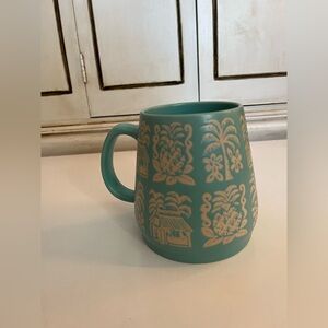 Opalhouse Large Coffee Mug Cup Stoneware Matte Teal Tiki Hut Palm Pineapple 24oz